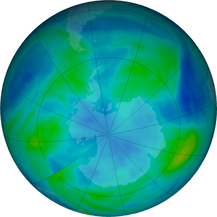 Antarctic ozone map for 19 April 2022